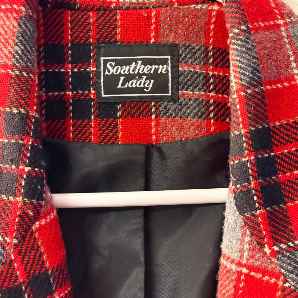 Southern Lady Vintage Red Plaid Wool Blend Blazer – Size 14 – Made in USA - Picture 5 of 11